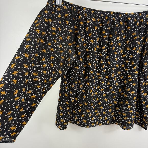 Madewell 100% Silk Off the Shoulder Top Small Falling Leaves Tie Sleeves Sheer - Picture 3 of 11